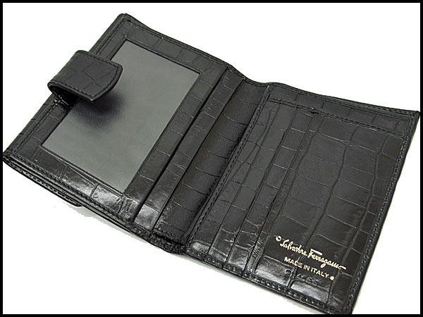 Ferragamo 型押し(ブランドフェラガモ)(レディース財布 クロコ Wホック財布 Salvatore フェラガモヴァラ コンパクトウォレット ピンク ゴールド フェラガモ 送料込み! 財布 長財布 美品 - D311