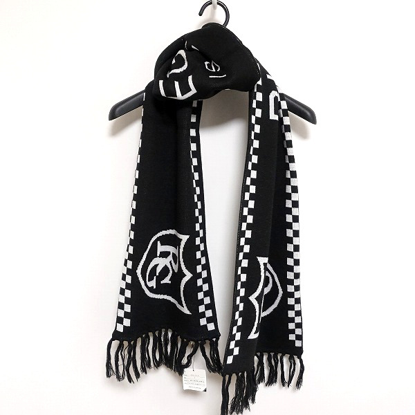 ルードギャラリー チェッカーフラッグ ニット マフラー 黒 新品