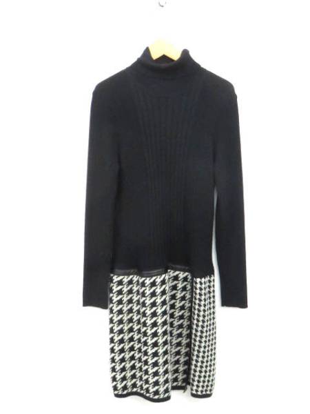 インディヴィ ワンピース ニット タートルネック 切替 40 黒