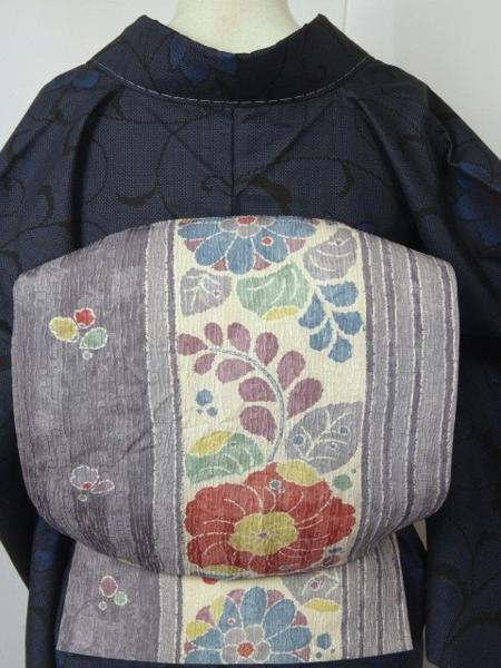 豆菊*全通！優しく花笑む辻が花＊モダンな縦縞*袋帯♪247 第69回 