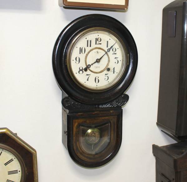 【希少品】舘本（タチモト）時計 変わり時計 ボンボン時計 柱時計 アンティーク タチモト 舘本時計 丸尾長型 柱時計 掛時計(アナログ