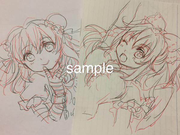 A下書き 6枚＋ミニ色紙2枚セット 東方 同人手描きイラスト(手描き