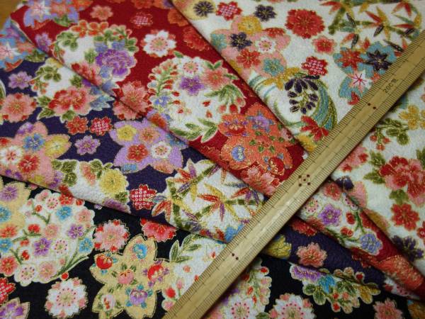 綿エンボス織 縮緬コットン レトロ花柄 2柄8枚組 総長4ｍ 縮緬手芸 つるし雛 和小物