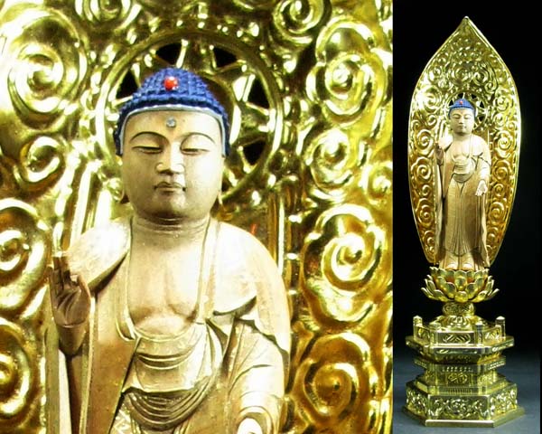 櫻】仏教美術 木彫 玉眼 観音菩薩像 特大89㎝ 細密彫刻 時代古玩.ssa