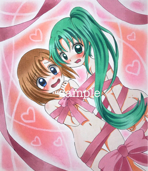ひぐらしのなく頃に 色紙　魅音 詩音 レナ 手描きイラスト】ひぐらしのなく頃に『レナ&魅音』色紙(手描きイラスト