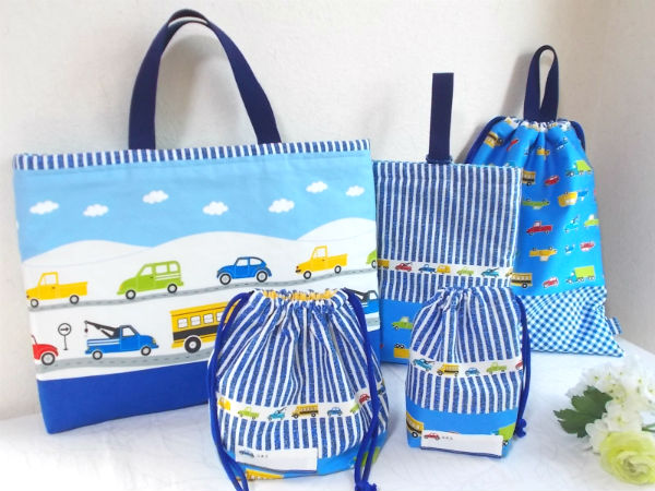 ハンドメイド レッスンバッグ 上靴入れ お着替え入れ お弁当袋 コップ