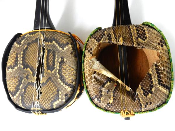 三線 2点セット ニシキヘビ 蛇皮 サンシン 和楽器 弦楽器 琉球