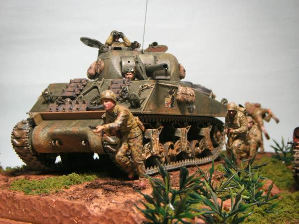 1/35 シャーマン、97式戦車 他ジオラマ完成品(完成品)｜売買された