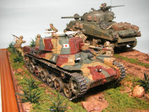 1/35 シャーマン、97式戦車 他ジオラマ完成品(完成品)｜売買された