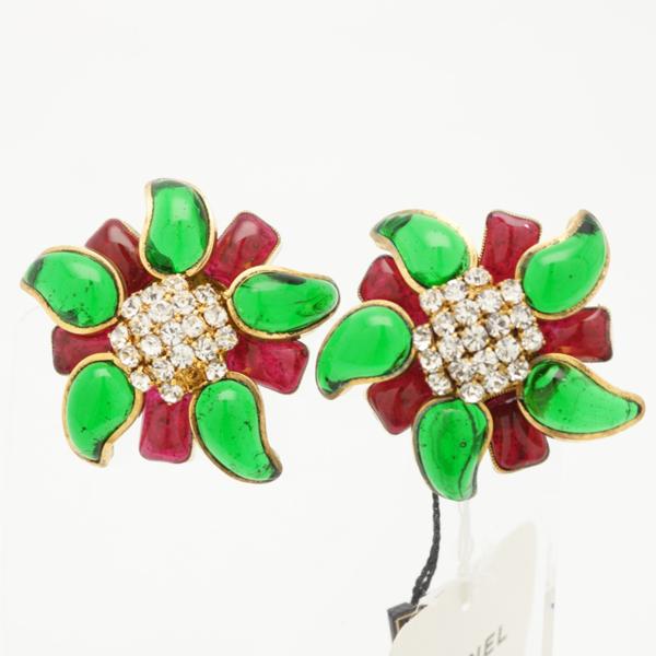 シャネル　フラワーモチーフ　カラーストーン付き　イヤリング 0111701004