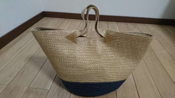 美品 ベルティーニ かごバッグ ベージュ×ネイビー ムーニュ