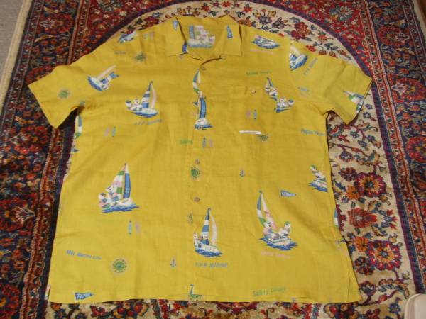 Papasパパス　シロクマセーリング　リネンアロハシャツ　ＬＬ５２サイズ