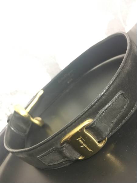 フェラガモ★FERRAGAMO ゴールド メンズ スエードベルト メンズ ベルト 正規品 中古品