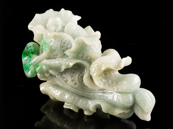 琴》中国美術 時代翡翠彫刻置物 白菜彫刻 古美術品 BA618 -白菜(美術品