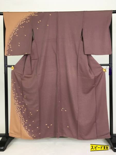 スピ買■ 着物 1円 名品 付下げ 紫 桜花びら ぼかし 金彩 正絹 袷（10月～5月） 162cm Mサイズ ☆☆☆☆