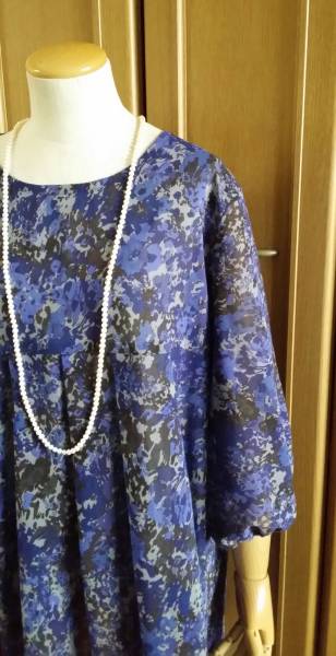 ハンドメイド　花紺　コットンジョーゼット　チュニック　ワンピ　綿100 フラワーガーデン