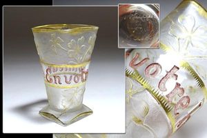 20世紀初頭 フランスアンティーク 金赤ガラス エナメル・金彩スミレ図花瓶 花器 20世紀初頭 フランスアンティーク 金赤ガラス エナメル・金彩スミレ図