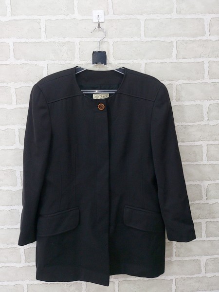 GUCCI グッチ デザイン ノーカラー 長袖 ジャケット 44 ブラック * ◆ 1000000738858