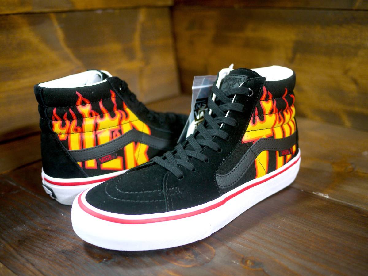 2017最新モデル VANS×THRASHER SK8-HI PRO バンズ スラッシャー スケート ハイ FLAMES LOGO PACK BLACK US10