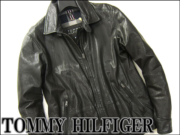 美品 トミーヒルフィガー 中綿ラムレザーブルゾンXL黒★J25534