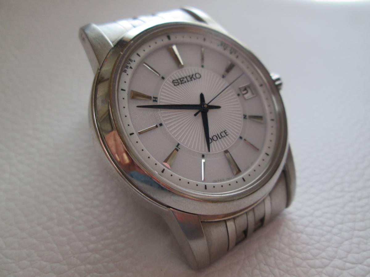 美品】SEIKO セイコー ドルチェ ソーラー 腕時計 7B24-0AL0 青針 白 