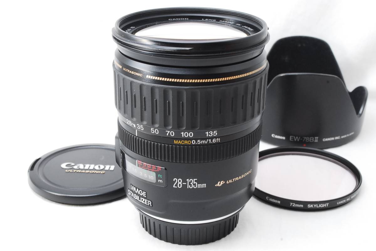 ★新品級★ キャノン CANON EF 28-135mm F3.5-5.6 IS USM レンズフィルター＆レンズフード付き♪ 動作絶好調♪ 即決送料無料♪