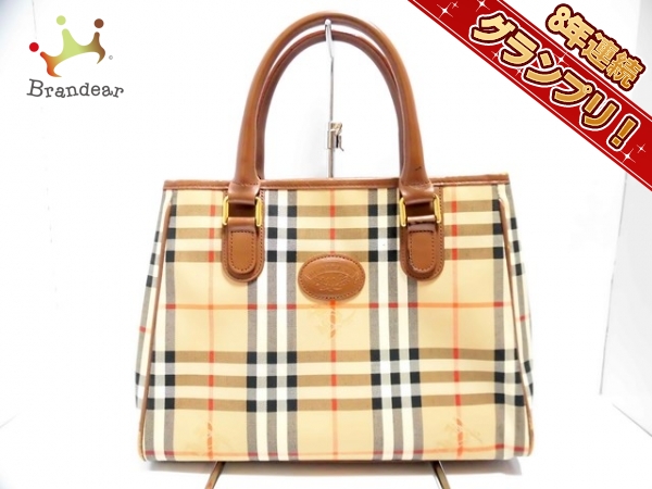 バーバリー Burberry バッグ ハンドバッグ ジャガード×レザー ベージュ 