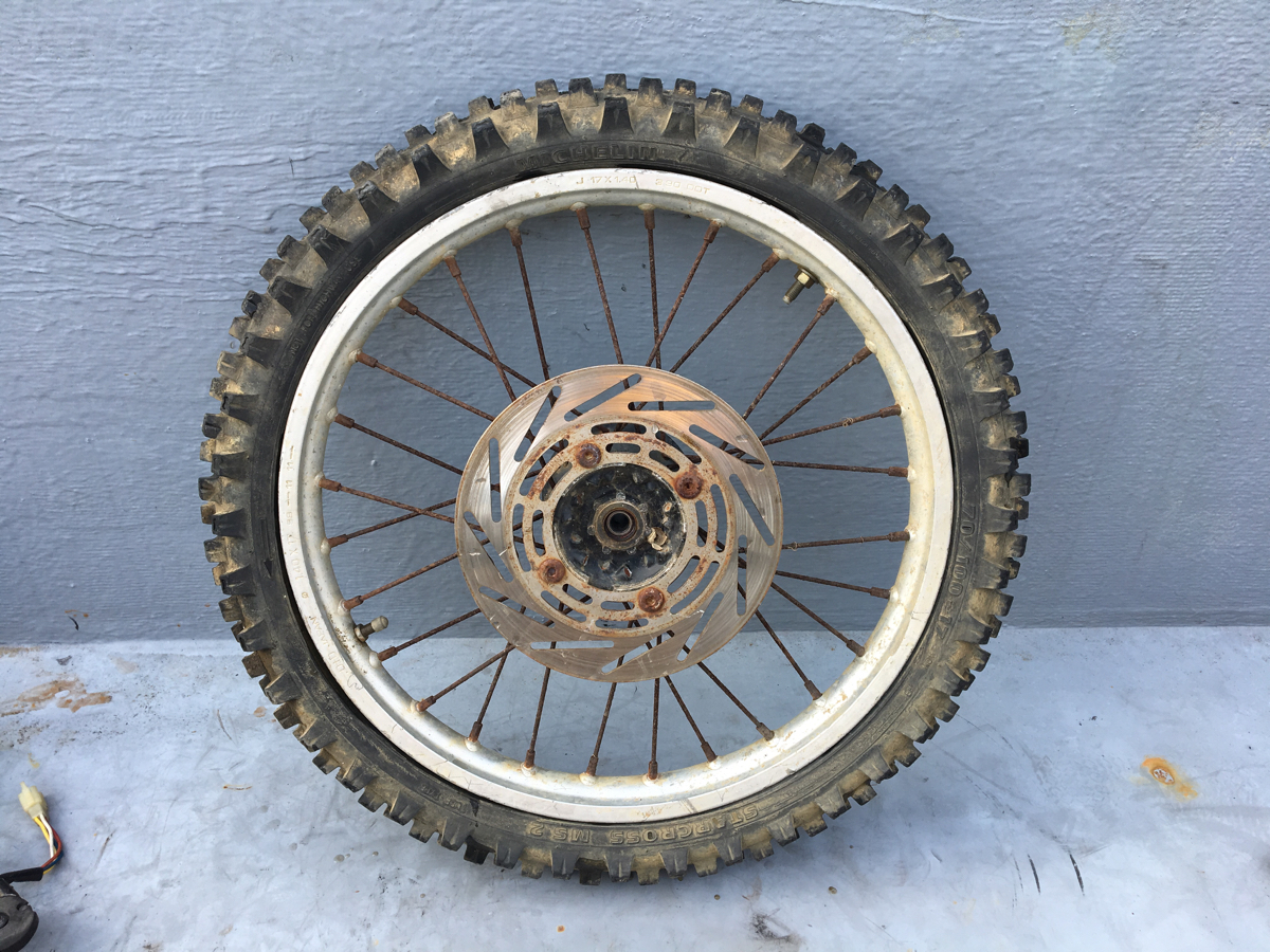 CRM80 HD11 DID製フロントホイール 1.40×17 ブレーキディスクローター付き 曲がり無し 検/CR80 CRM50 XR100 モタード XLR125 レース