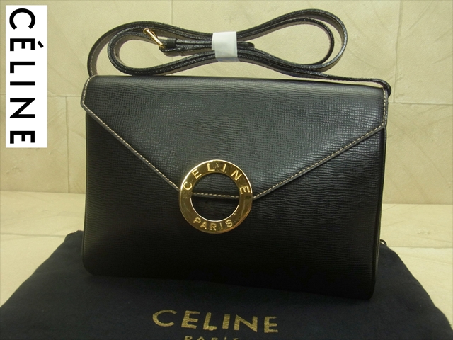 美品☆CELINE セリーヌ サークル ロゴ レザー 2WAY ハンド ショルダー