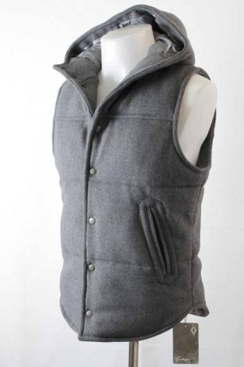 新品　G-STAGE メンズ　フーデッド中綿ベスト　グレー　3L（XXL）　ラウンドカット　大きいサイズ　キングサイズ