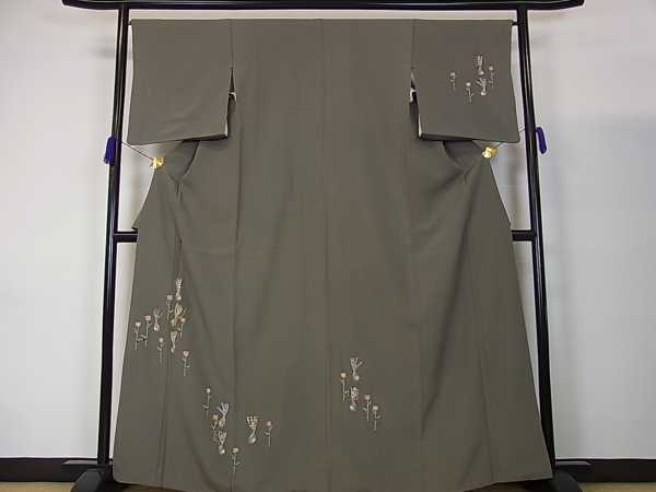 花美人着物■訪問着　駒刺繍　花瓶　金糸　司　菊華ちりめん　逸品　ｙ897