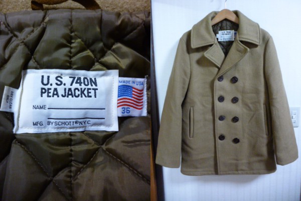 Schott US740N PEA JACKET コート　ベージュ　茶色 ショット ☆ USA製 740N Pコート ベージュ 36 ☆ Schott PEA JACKET