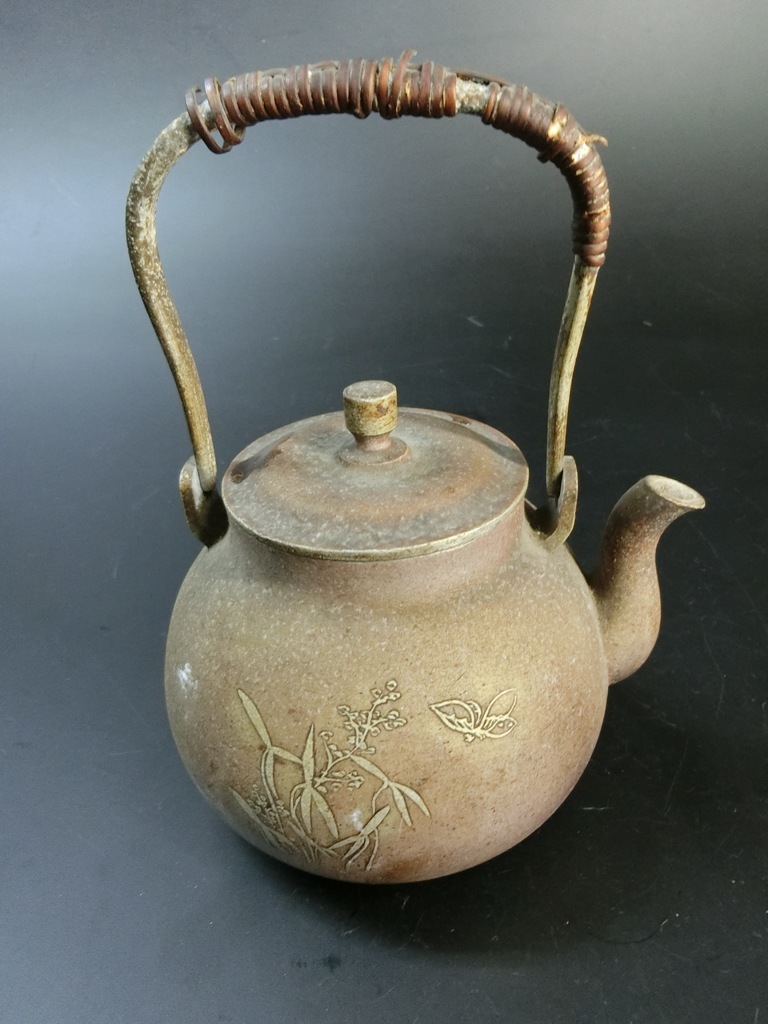 茶道具 水次 腰黒 薬缶 銅製 腰黒薬缶 利休形 水注薬缶 水