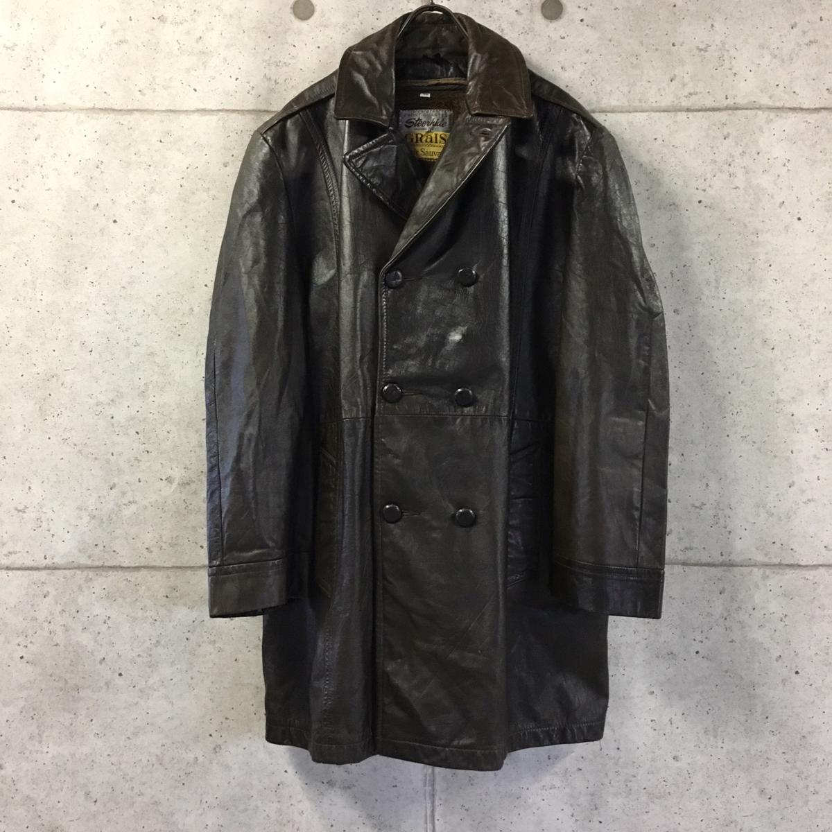 【1円】70s GRaIS グレイス レザー ジャケット ステアハイド ブラウン 茶色 メンズ 男性 秋冬 アウター 40 L相当 古着 ビンテージ B-1778