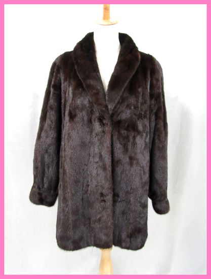 64016★SAGA MINK/サガミンク リアルファー ミドル丈コート F/レディースL相当/ダークブラウン/毛皮