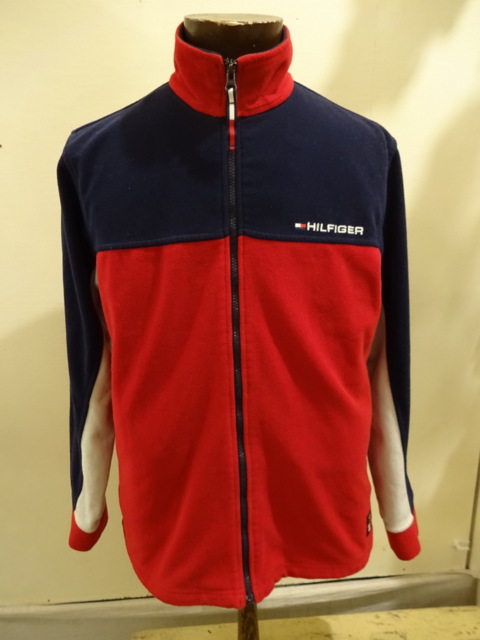 ビンテージトミーヒルフィガーフリースジャケット刺繍両面ロゴ入りレトロカーディガンtommyhilfiger古着オールドスクール8090sヴィンテージ
