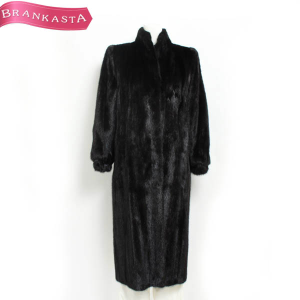 ★SAGA MINK・サガミンク★ミンク スタンドカラー マキシ丈ロングコート 11★黒★[NEW]★17vb43