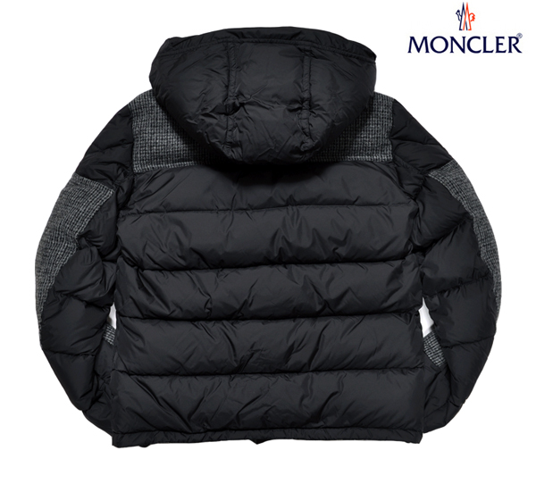 新品正規17万 MONCLER モンクレール ダウンジャケット お洒落なウール切り替えデザイン 「BREL」 サイズ1 【モンクレール直営購入】 黒