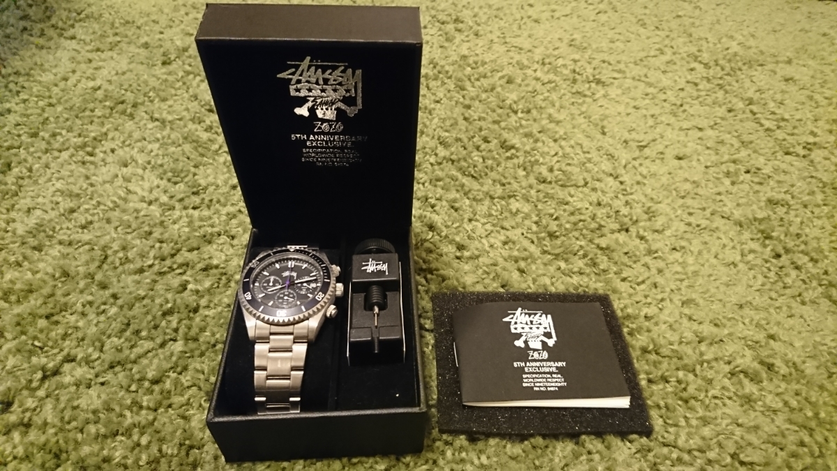 STUSSY×ZOZO5thAnniversary限定ウォッチ腕時計美中古付属品完備テスト電池切れクロノグラフjamhomemade