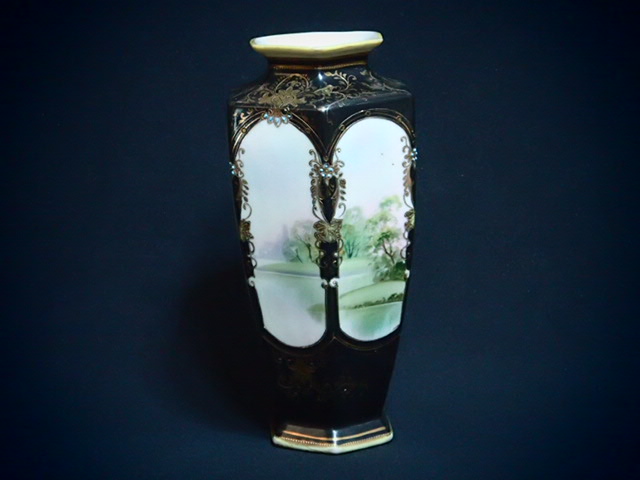 オールドノリタケ　金盛上げ　花瓶　マルキ印　アンティーク　壺/壷