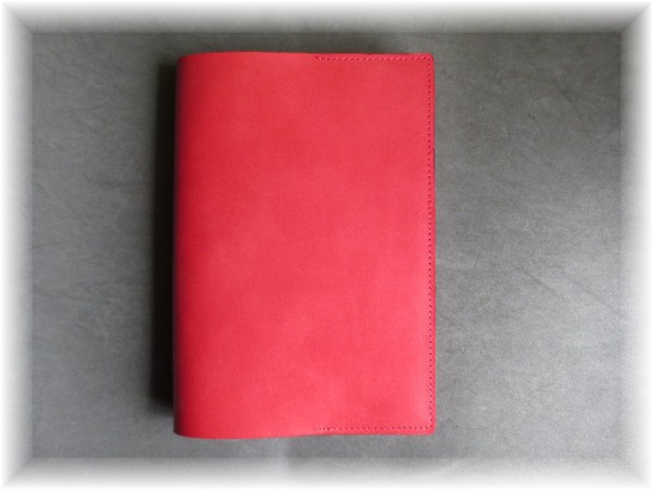ハンドメイド　A5スケジュール帳カバー　シンプル　オイル　牛革　赤　革