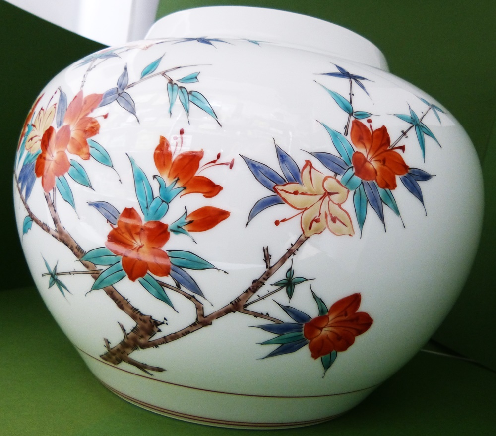◇◇奥川俊右衛門 奥川 俊右衛門 色絵花瓶 有田焼 白磁 花器 色絵