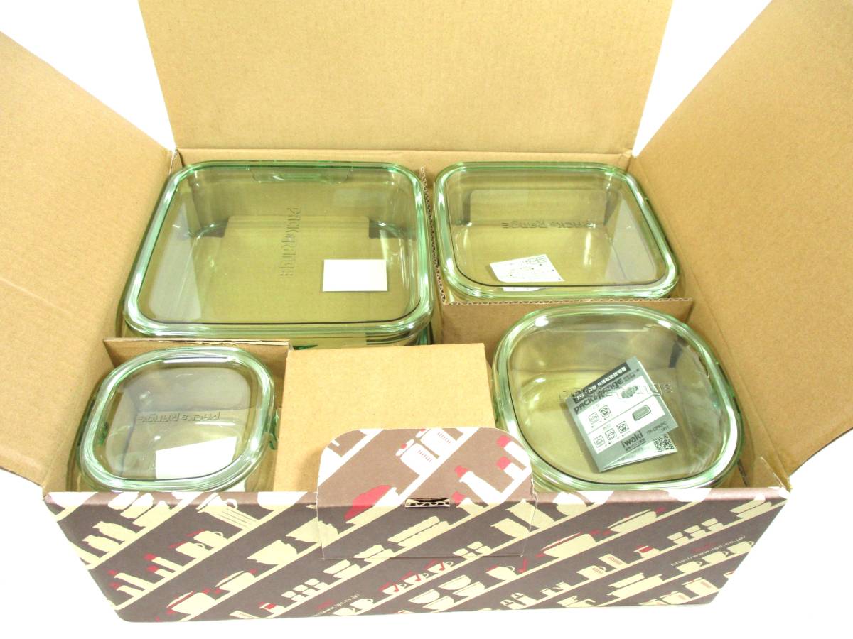 イワキ iwaki 耐熱ガラス製 保存容器 4サイズ 12点セット 角型 ピンク・グリーン 200・450・800・1200ml