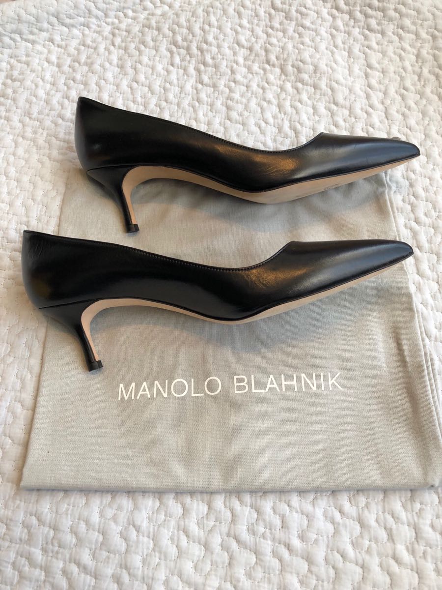 マノロブラニク パンプス 37 ブラック MANOLO BLAHNIK ヒール 靴 レザー