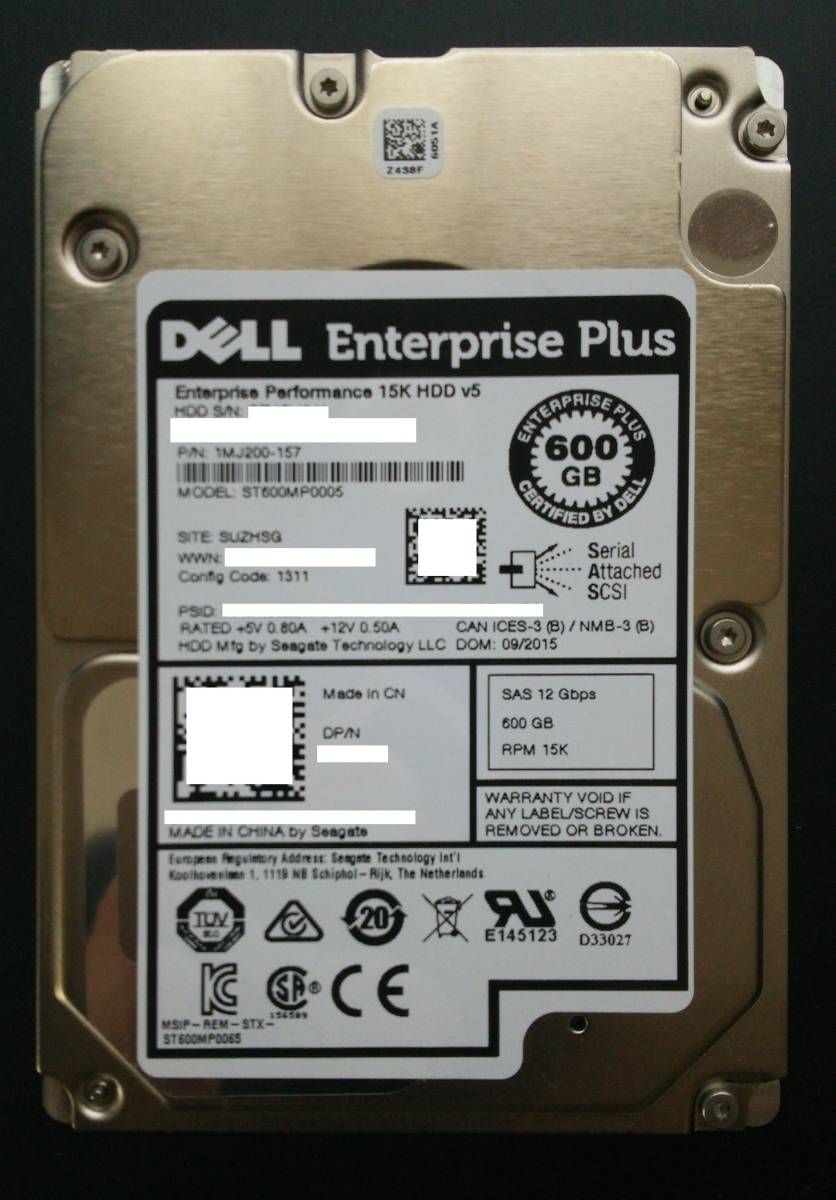 [ほぼ未使用品] 12Gb/s SAS 600GB 15，000rpm 2.5インチ 128MBキャッシュ HDD Seagate ST600MP0005 動作確認済 [4個出品/バラ売り可]