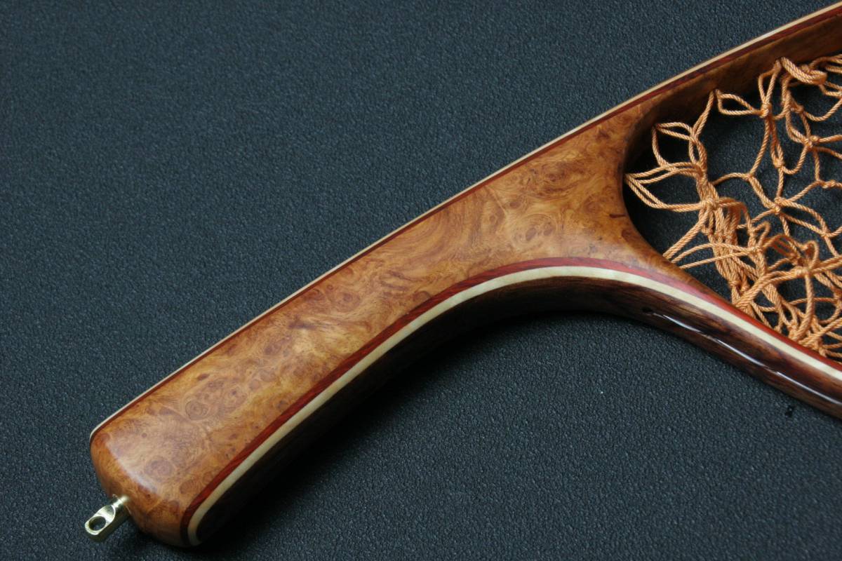 銘木ランディングネット 極上花梨瘤葡萄杢渓流用39ブビンガ  