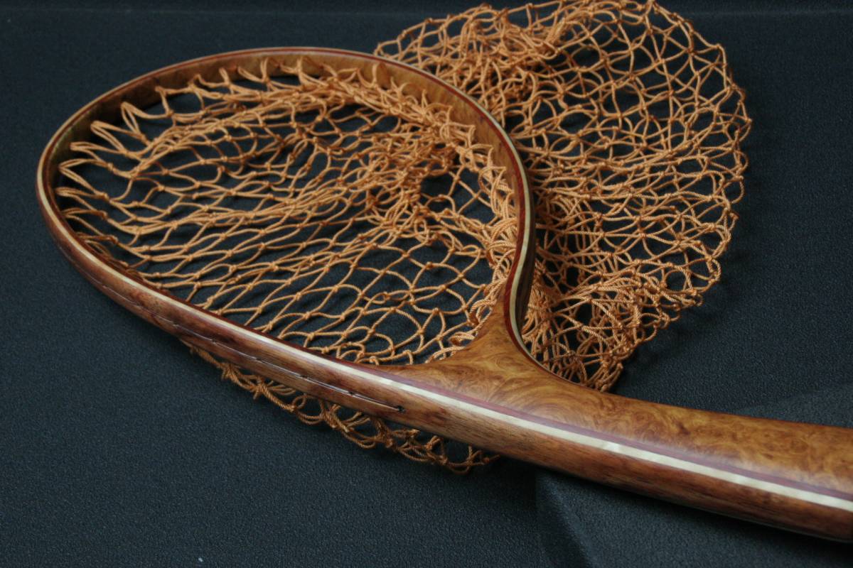 銘木ランディングネット 極上花梨瘤葡萄杢渓流用39ブビンガ  