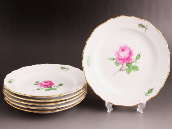 マイセン■Meissen ピンクローズ プレート 18cm×6枚セット■皿