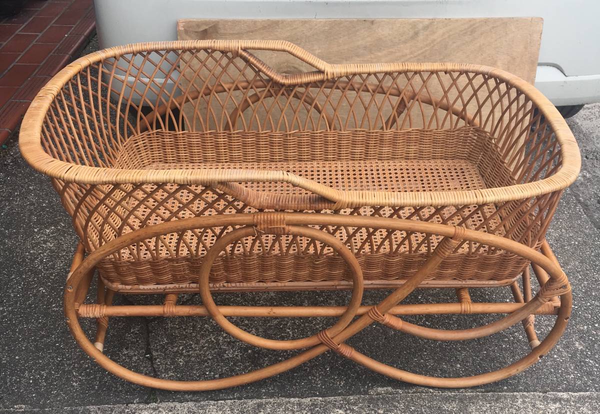 籐 ラタン ゆりかご ベビーベッド 中古 経年保存品 レトロ | DEV2 