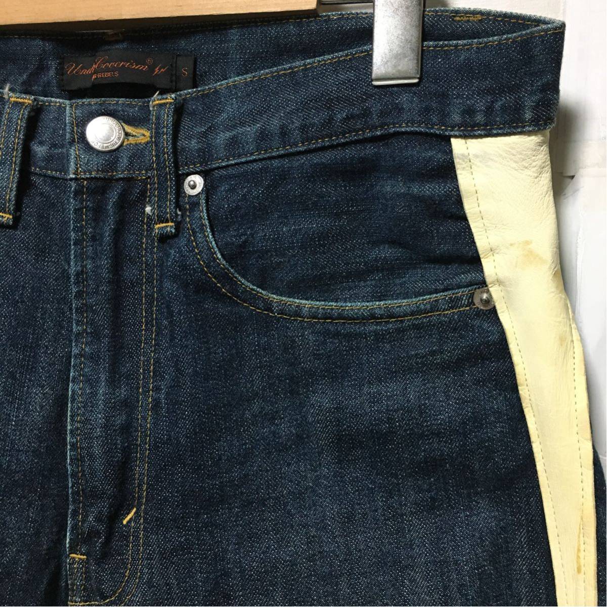 UNDERCOVER × FRAGMENT DESIGN / ボトム/M/デニム/BLK 希少/undercover × fragment design/レザー 切替/デニム パンツ/indigo